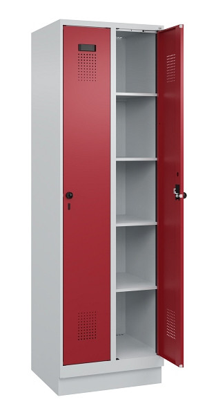 C+P Wäsche-Spind Evolo PLUS, mit Sockel, 2 Abteile, 1950x600x500mm, 7035/3003, Verschluss Drehriegel, Ablageböden 8, 049020-20B S10004