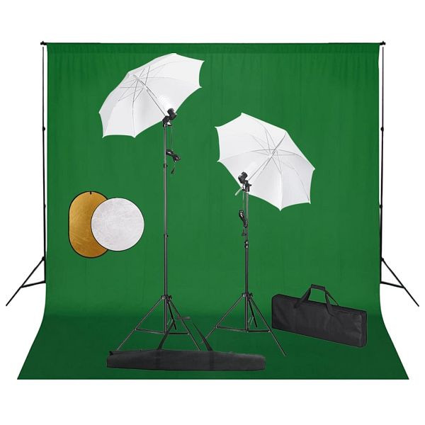 vidaXL Fotostudio-Set mit Leuchten, Schirmen, Hintergrund, Reflektor, 3067070