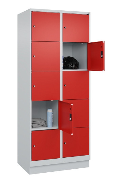 C+P Schließfachschrank Evolo PLUS, mit Sockel, 10 Fächer, 1950x800x500mm, 7035/3, Frontfarbe RAL 3020 Verkehrsrot, 049020-225 S10005