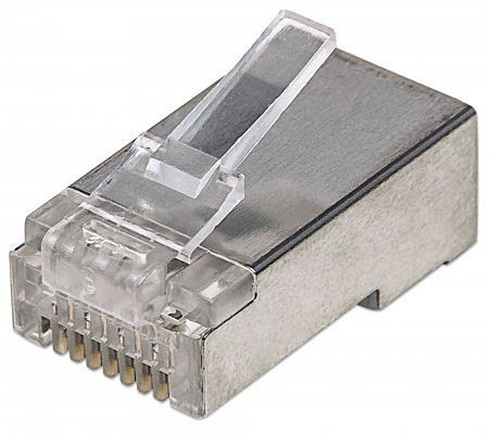 INTELLINET 100er-Pack Cat5e RJ45-Modularstecker, STP, 3-Punkt-Aderkontaktierung, 790574