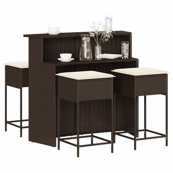 vidaXL 5-tlg. Gartenbar-Set mit Kissen Braun Poly Rattan, 3261485