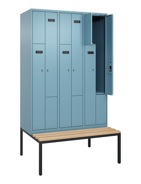 C+P Z-Spind Evolo PLUS, Bank, 6 Fächer, 2120x1200x815mm, 0010/0010, Zylinderschloss, Sitzfläche Buche-Hartholz, Sitzbank, 0490537-326 S10048