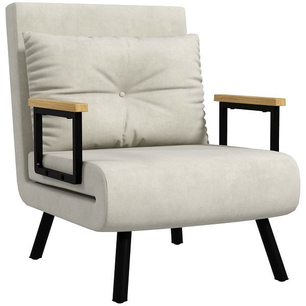 HOMCOM Relaxsessel im Skandidesign, Liegesessel, Lesesessel. ink. Kissen mit Knopfhefung, Cremeweiß, 839-834V00CW