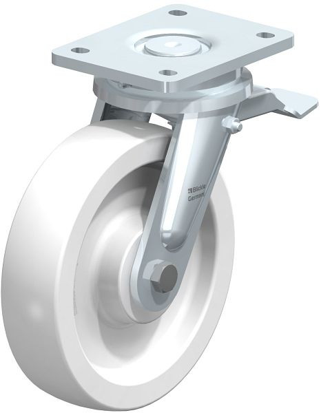 Blickle LO-SPO 200G-ST Stahlgeschweißte Schwerlast-Lenkrolle mit Feststeller, Polyamid, Weiß, 61648