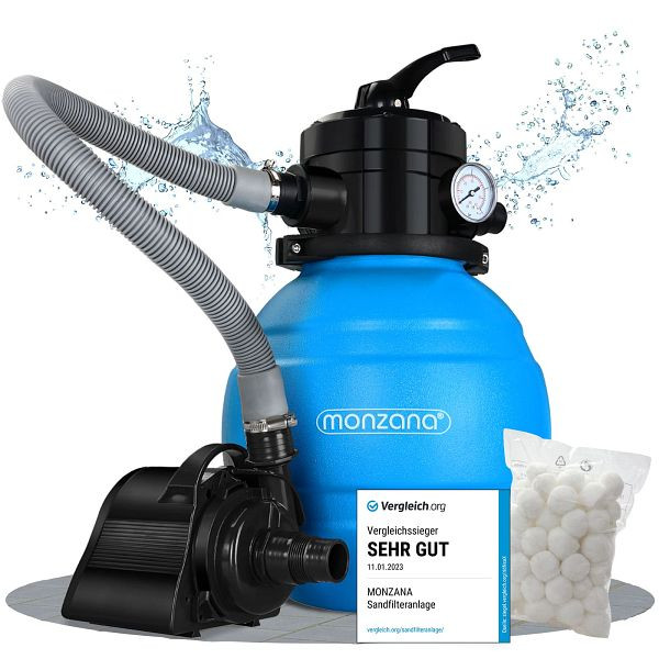 monzana Sandfilteranlage Pool 9600 L/h mit Vorfilter 7-Wege Ventil, 106833