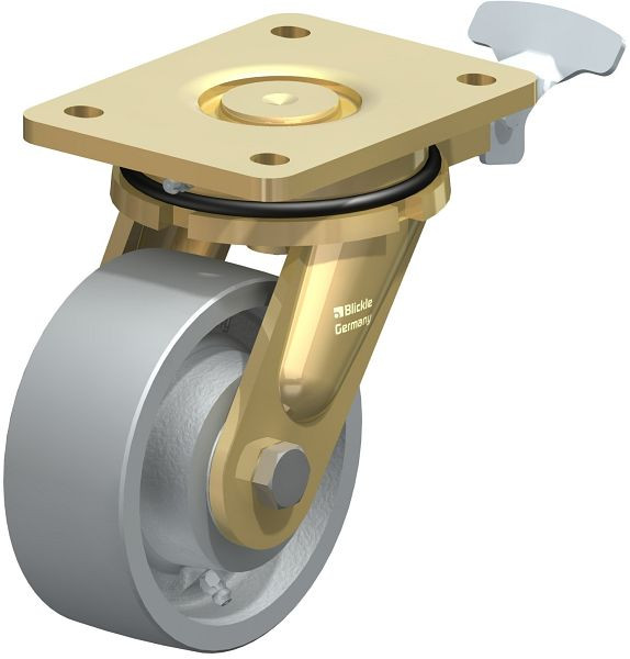Blickle LS-G 127K-RI4 Stahlgeschweißte Schwerlast-Lenkrolle, schwere Drehkranz-Ausführung, Guss, Grau, 853089