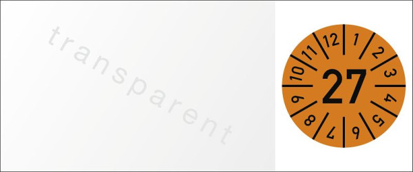 Moedel Kabelprüfplakette Jahr 2027 mit Monaten, Folie, 60x25 mm, VE: 10 Stück/Bogen, 106440