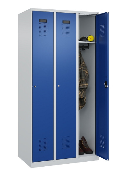 C+P Spind Evolo PLUS, 3 Abteile, 1850x900x500mm, 7035/5010, Verschluss Zylinderschloss, Ablageböden 3, 049000-30 S10033