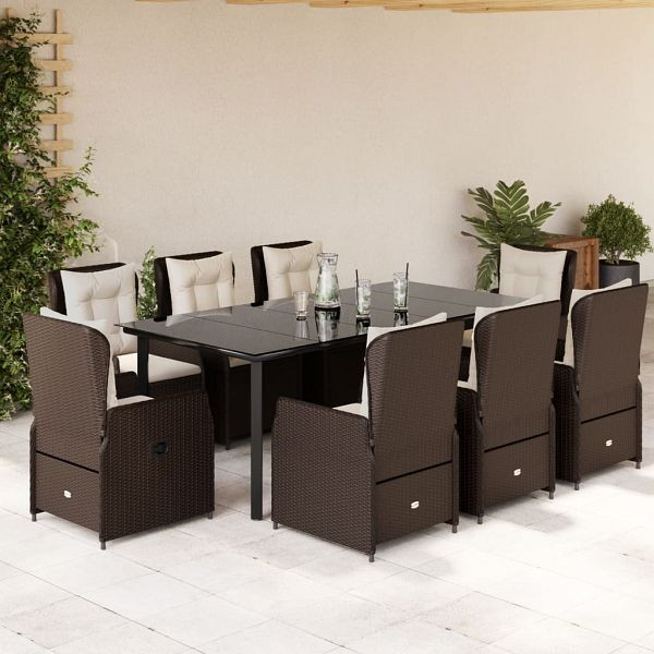 vidaXL 9-teilig Garten-Essgruppe mit Kissen Braun Poly Rattan, 3262853