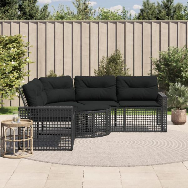 vidaXL Gartensofa in L-Form mit Kissen und Fußbank Schwarz Poly Rattan, 365893