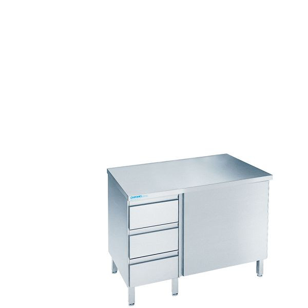 CHROMOnorm Arbeitsschrank mit Flügeltür und Schubladenblock links, Tiefe 600mm, Tischplatte allseits abgekantet, SF0608AS3L0