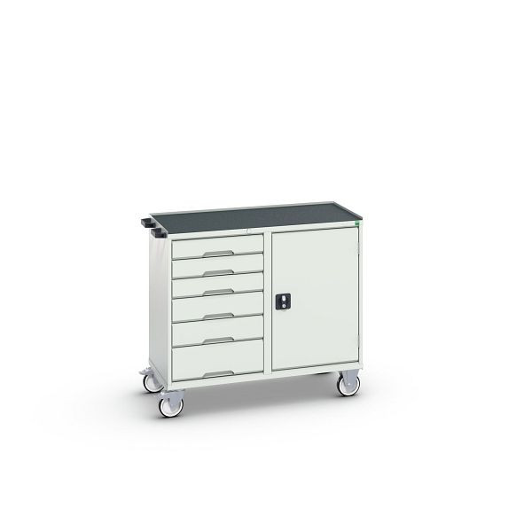 bott verso Montagewagen, mit 6 Schubladen, Tür und Abrollrand, BxTxH: 1050 x 550 x 965 mm, Lichtgrau / Lichtgrau, 16927125.16