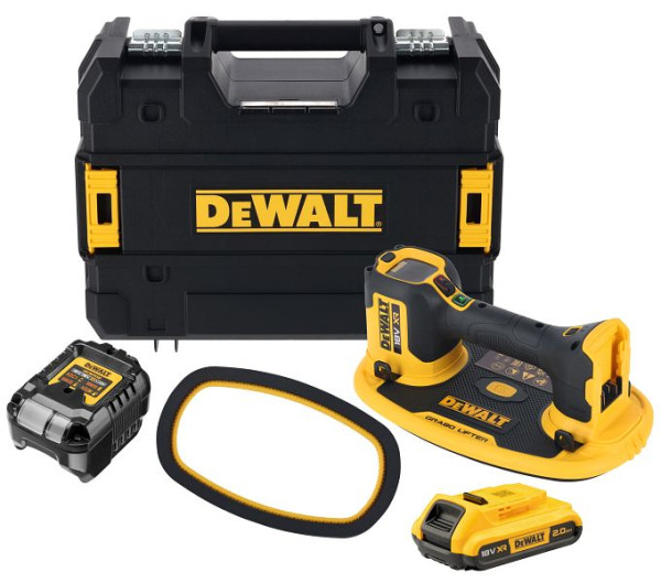 DeWalt 18V Akku-Vakuum-Heber inkl. Akkus (18 Volt / 2 Ah) und System-Schnellladegerät, DCE590D1T-QW