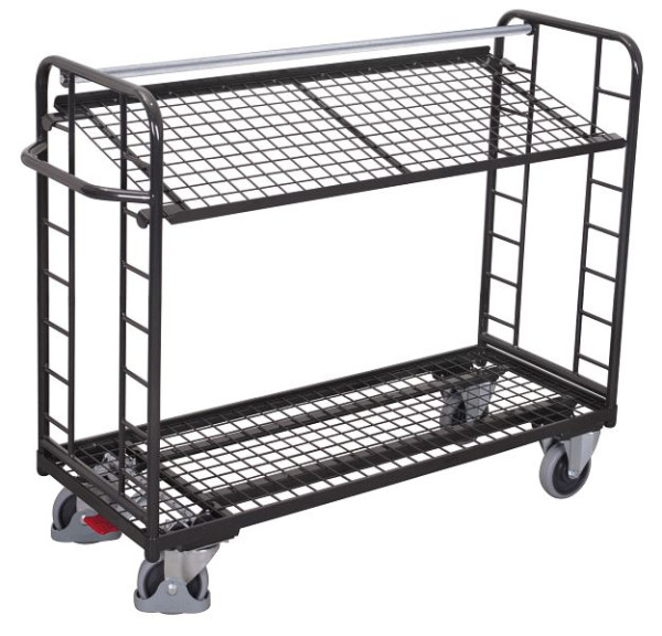 VARIOfit Etagenwagen mit 2 Drahtgitterböden, Außenmaße: 1.805 x 650 x 1.275 mm, RAL 7016 anthrazitgrau, sw-640.223/AG