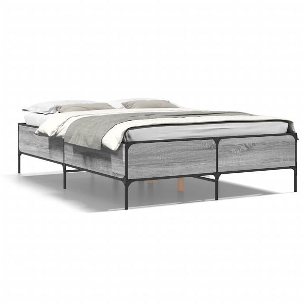 vidaXL Bettgestell Grau Sonoma 150x200 cm Holzwerkstoff und Metall, 3279795
