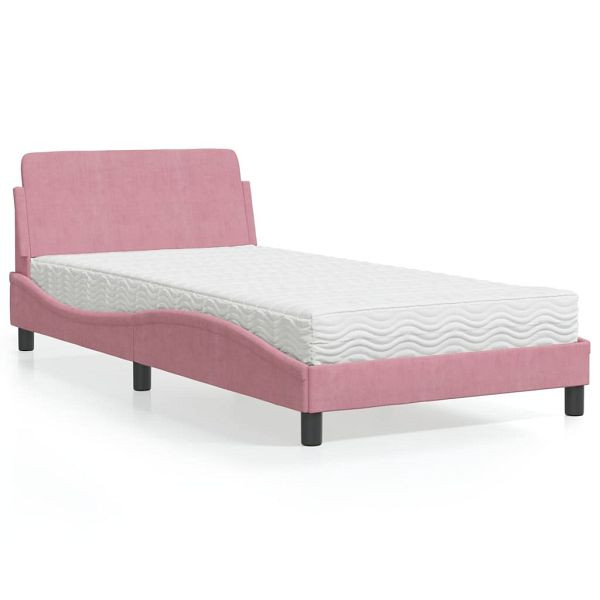 vidaXL Bett mit Matratze Rosa 100x200 cm Samt, Top-Qualität, 3208356