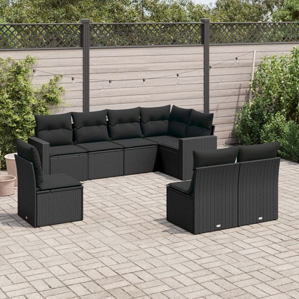 vidaXL 8-teilig Garten-Sofagarnitur mit Kissen Schwarz Poly Rattan, 3219055