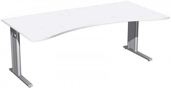 geramöbel Schreibtisch Ergonomieform starr, C Fuß Blende optional, 2000x1000x720, Weiß/Silber, N-648338-WS