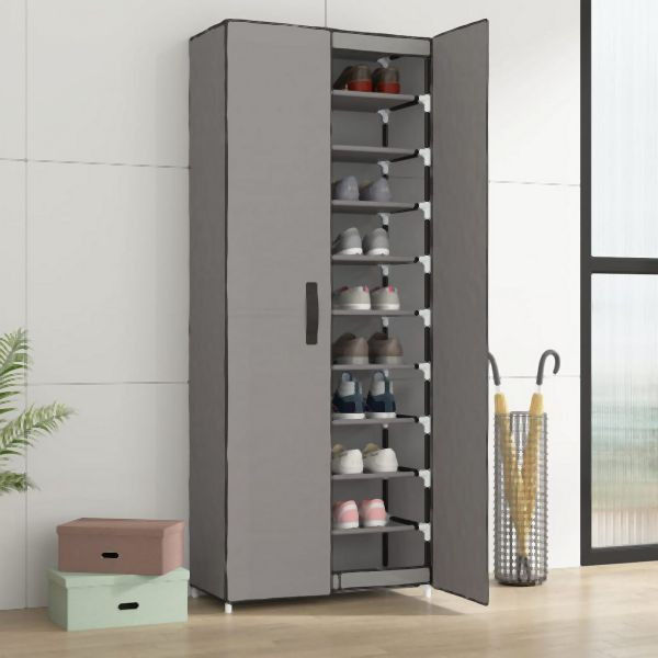 vidaXL Schuhschrank Grau 60x30x166 cm Stoff, 10 Böden, 337259
