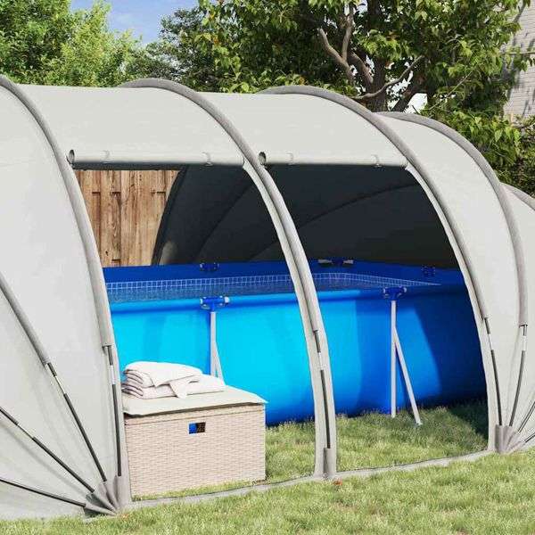 VidaXL Poolzelt Kuppel Grau 538 X 440 X 204 Cm  Wasserdichtes Garten- Und  Terrassenzelt Fr Pool, Windfest & UV-Schutz Gartenpavillon Pool