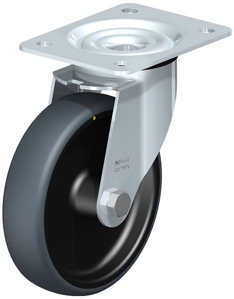 Blickle LE-TPA 160G-ELS Stahlblech-Lenkrolle mit Anschraubplatte, Thermoplastisches Gummi-Elastomer, Grau, 849862