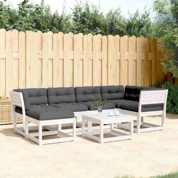 vidaXL 6-tlg. Garten-Sofagarnitur mit Kissen Weiß Massivholz Kiefer, 3217041