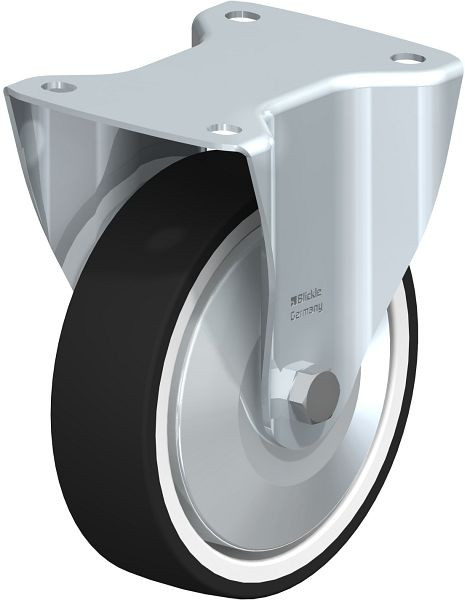 Blickle B-POTH 160R-FA Stahlblech-Bockrolle, mittelschwere Ausführung, mit Anschraubplatte, Thermoplastisches Polyurethan, Grau, 749102