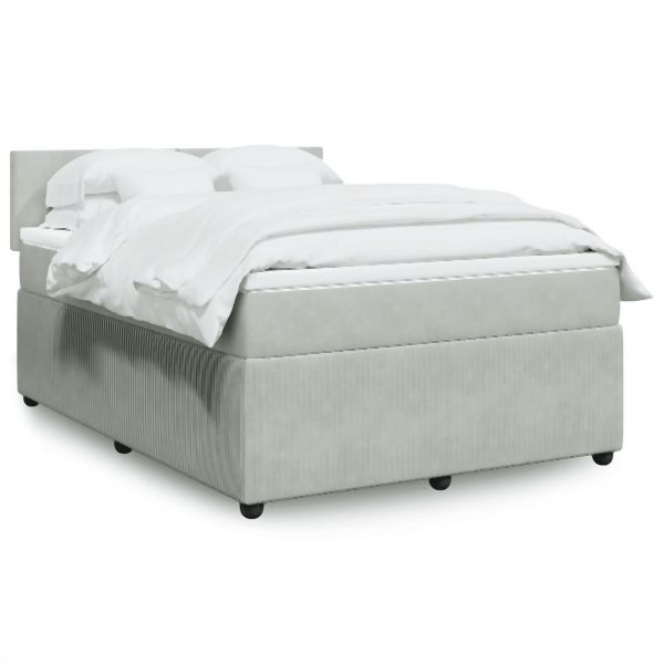 vidaXL Boxspringbett mit Matratze Hellgrau 160x200 cm Samt, 3290076