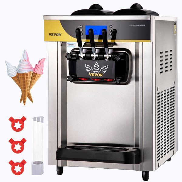 VEVOR Kommerzielle Softeismaschine Speiseeismaschine Eiscreme 3 Flavors 22-30L/H, S2230LHR1220VSMH8V2