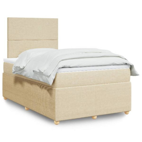 vidaXL Boxspringbett mit Matratze Creme 120x200 cm Stoff, 3292021