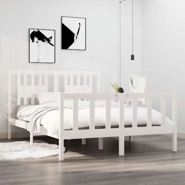 vidaXL Massivholzbett Weiß 135x190 cm, 3104104, 8720287028543