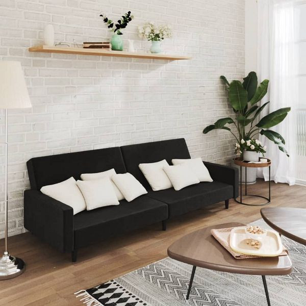 vidaXL Schlafsofa 2-Sitzer Schwarz Samt, Füllung: Schaumstoff, 375740