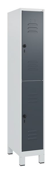 C+P Doppelstöckiger Spind Classic PLUS, Füße, 1800x300x500mm, 7035/7016, Drehriegel, 0803107-10 S10008