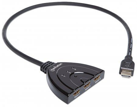 MANHATTAN 1080p 3-Port HDMI-Switch, Stromversorgung über USB, integriertes Kabel, schwarz, 207843