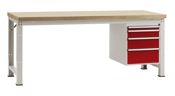 Manuflex Komplett-Werkbank Grund PROFI Standard mit Multiplex-Platte, BxTxH = 2000 x 700 x 840 mm, Rubinrot, WP5624.3003