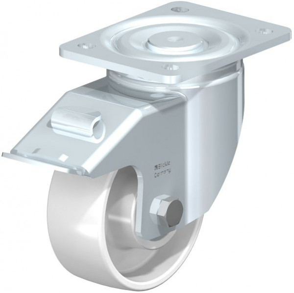 Blickle LH-PO 127K-FI Stahlblech-Lenkrolle, Schwerlast-Ausführung, mit Anschraubplatte & Feststeller, Polyamid, Weiß, 755793