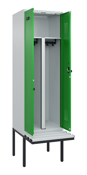 C+P PSA Doppel-Spind Evolo PLUS, Bank, 2 Abteile, 2120x600x815mm, 7035/6037, Drehriegel, Material Sitzfläche Kunststoff, 0490427-20P S10065