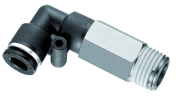 Prevost 90°-Winkelstück mit langem konischem Außengewinde - RPC LR, AG BSPT= R 3/8, für Schlauch mit Außen-Ø= 8 mm, VE: 10 Stück, RPC LR0802