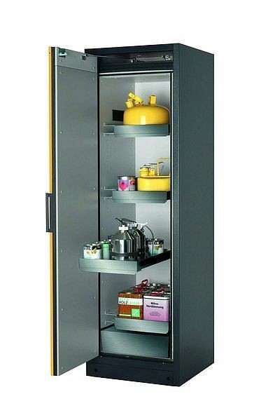 asecos Sicherheitsschrank Q-CLASSIC-90, Q90.195.060 in sicherheitsgelb RAL 1004 mit 3x Auszugswanne Standard (Edelstahl), 30072-040-30096