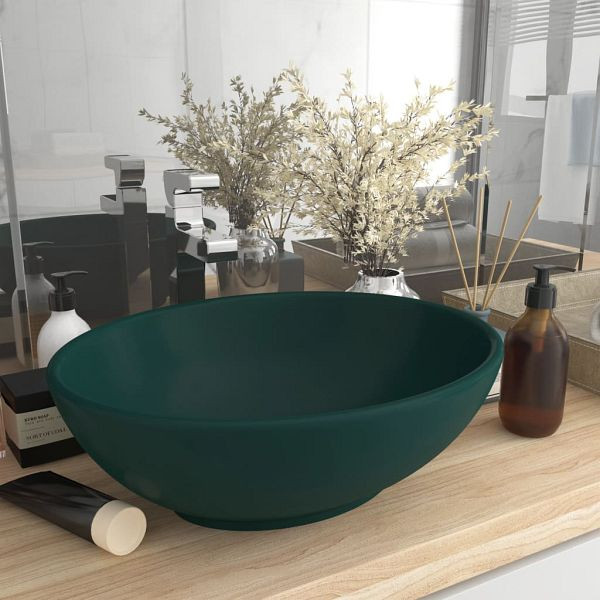 vidaXL Luxuriöses Ovales Waschbecken Matt Dunkelgrün 40x33 cm Keramik, 146926