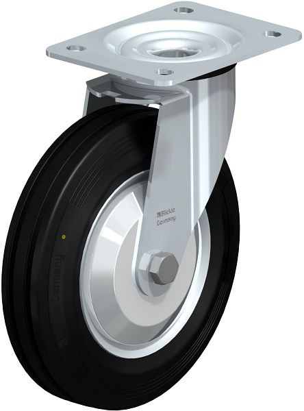 Blickle LE-VE 200R-EL-FA Stahlblech-Lenkrolle mit Anschraubplatte, Vollgummi, Schwarz, 695445