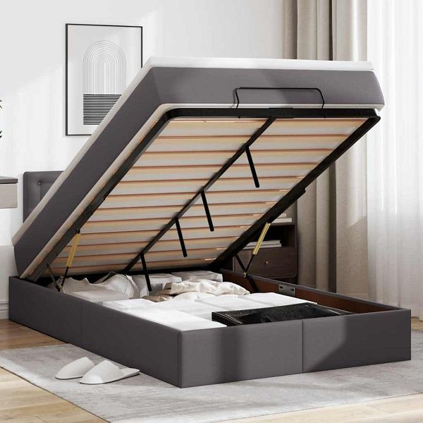 vidaXL Ottoman-Bett mit Matratze Grau 120x200 cm Kunstleder, 3311301