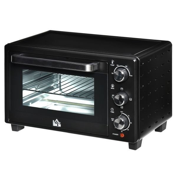 HOMCOM Minibackofen 21L einstellbare Temperatur Ofen 3 Kochmodi Schwarz+Silber, 800-085V90