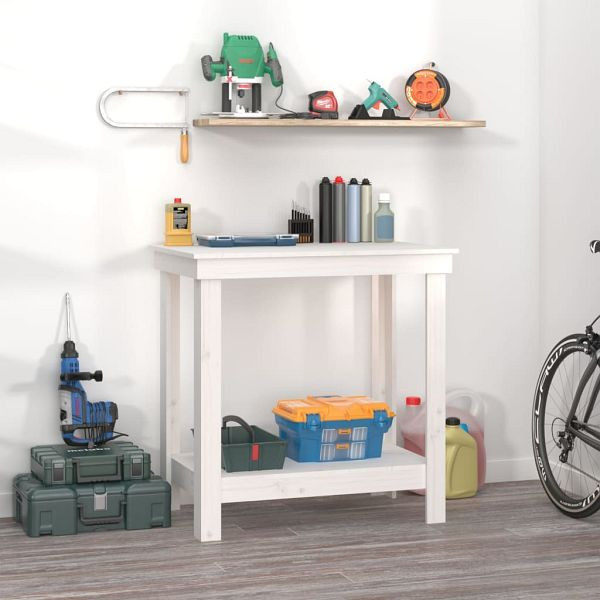 vidaXL Werkbank Weiß 80x50x80 cm Massivholz Kiefer, 822497