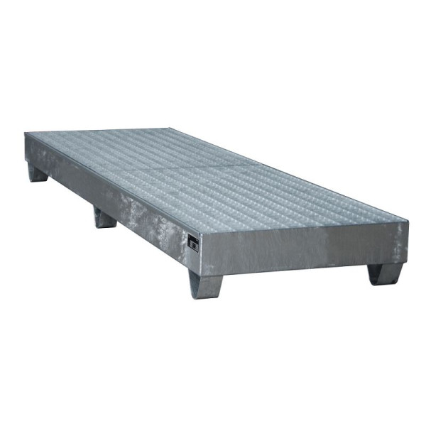 STEIN HGS Auffangwanne Serie 2000, 222 Liter, ohne Farbe, feuerverzinkt, Gesamthöhe 250 mm, feuerverzinkt, 4 x 200 Liter Fass, Gitterrost, 79194.0072