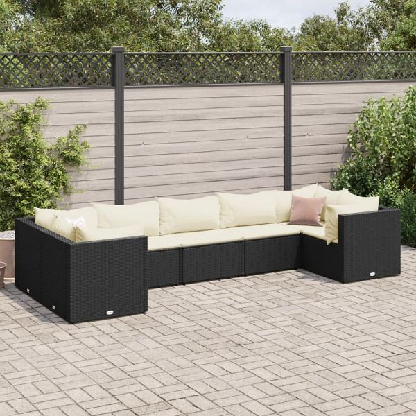 vidaXL 7-teilig Garten-Lounge-Set mit Kissen Schwarz Poly Rattan, 3308256