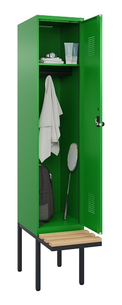 C+P Spind Evolo PLUS, 1 Abteile, 2120x400x815mm, 6037/6037, Haken 4, Drehriegel, Sitzfläche Holz, 0490407-12 S10026