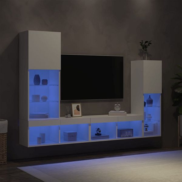 vidaXL 4-tlg. Wohnwand mit LED-Beleuchtung Weiß Holzwerkstoff, 3216654