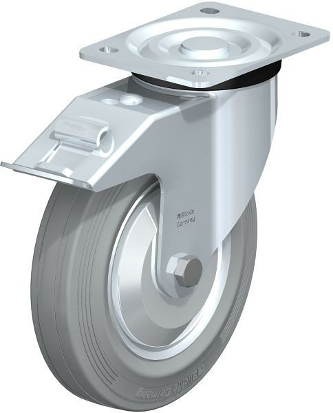 Blickle L-RD 202R-FI-VLI-FA Stahlblech-Lenkrolle, mittelschwere Ausführung, mit Anschraubplatte & Feststeller, Zweikomponenten-Vollgummi, Grau, 413989