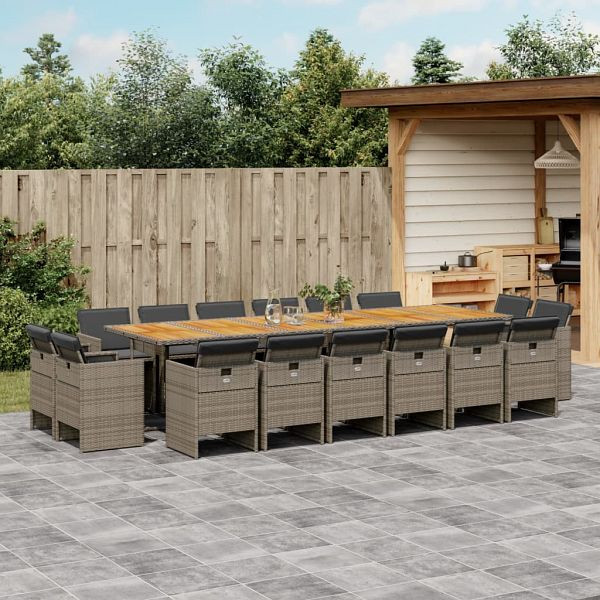 vidaXL 17-teilig Garten-Essgruppe mit Kissen Grau Poly Rattan, 3277837